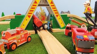 Thomas and Friends Bridge Crash Fire Brio Trains Wooden Railway Toy The Train Tank Engine Toys [upl. by Shiller]