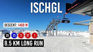 Skiing 85 km long run via pistes 20 23 3 37 1 in Ischgl Samnaun [upl. by Iman619]