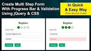 Multi Step Form With Progress Bar amp Validation Using jQuery amp CSS  Create Form With Multiple Steps [upl. by Colp933]