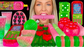 ASMR WATERMELON DESSERTS SOUR CANDY LAYERED JELLO LOLLIPOP KONNYAKU JELLY HEARTS MUKBANG 먹방 [upl. by Anuala]