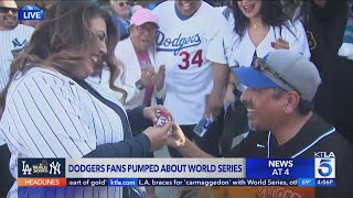 Dodgers fan proposes to partner before first World Series game live on KTLA [upl. by Amikay]