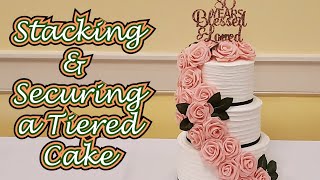 Stacking amp Securing a Tiered Cake for Transport Tutorial  Three Tier 80th Birthday Cake [upl. by Clerc528]