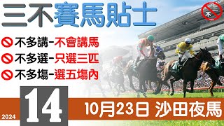 賽馬貼士 24年10月23日沙田夜馬赛马贴士三不賽馬貼士香港賽馬貼士 [upl. by Menzies]