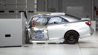 2012 Toyota Camry driverside small overlap IIHS crash test [upl. by Ierna101]