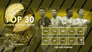 BALLON DOR 2024 TOP 30 FAVORITE RANKINGS UPDATE  THE NEW WINNER  RANK 10th TO 1st [upl. by Llennol]