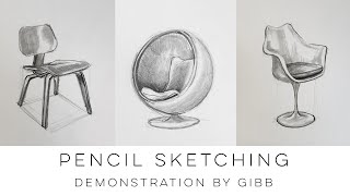 How to draw furniture  a beginners sketching tutorial on three classic chairs [upl. by Arrio]