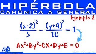 Pasar de la ecuación canónica a la general de la Hipérbola  Ejemplo 2 [upl. by Aronel964]