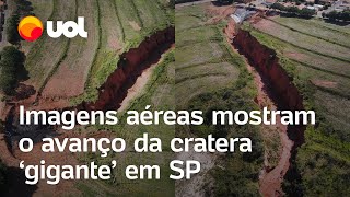 Cratera em SP Imagens aéreas mostram o avanço tamanho e profundidade da voçoroca de Lupércio [upl. by Htidirem124]