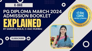 PGDIPLOMA ADMISSION BOOKLET EXPLAINED BATCH MARCH 2024 BY SANGITA MULIK  CDAC MUMBAIMUST WATCH [upl. by Onimod]