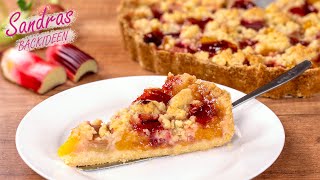 Rhabarber Pfirsich Kuchen mit Streusel  Streuselkuchen mit Rhabarber und Pfirsichen [upl. by Cofsky]