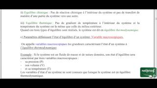 Thermodynamique 1cours4 Etat déquilibre dun système [upl. by Llennod]