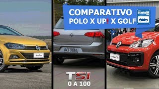 Comparativo 0 a 100  VW Polo TSi 2018 vs Up TSi vs Golf TSi [upl. by Champ]