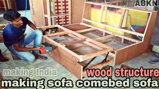 how to make sofa comebed wood structure chaina mechanism making full tutorial [upl. by Yrelle]