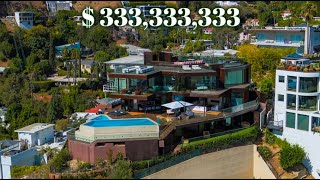 Touring a 33333333 HOLLYWOOD HILLS Cliffside Modern Glass Mansion luxuryhouse realestate [upl. by Ecraep]