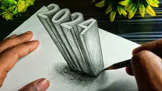 How to draw 2024 Number 3d Easy  Happy New year 2024 Number 3d Drawing tricks 3d drawing tutorial [upl. by Reinhold891]