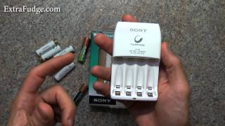 Sony Cycle Energy BCG34HLD4KN Power Charger with 4 PreCharged 2000 mAh AA Batteries Review [upl. by Adav]