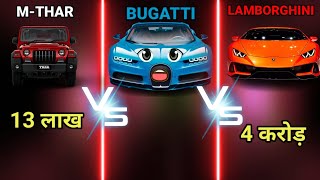 Thar Vs Bugatti Vs Lamborghini 🤔 Full Comparison Video  cinzokfacts3689 HomeBodyStudio [upl. by Otsirc416]