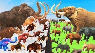 Prehistoric Animals Epic Battle Ice Age Woolly Mammoth vs Mastodon Elephant Animal Revolt Battle [upl. by Anirazc831]