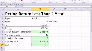 Excel Finance Class 94 Period Holding Returns For Less Than 1 Year APR and EAR [upl. by Renard]