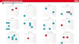 Calendario laboral 2022 en España y en cada Comunidad Autónoma Días festivos y puentes [upl. by Silera]