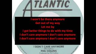 Lyrics I Dont Care Anymore Phil Collins HQ [upl. by Eidna31]