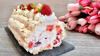 Super delicious and easy meringue roulade dessert Everyone will be amazed [upl. by Tobias]