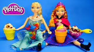 Play Doh  Disney Frozen Elsa Anna Playdough Magic Swirl Ice Cream Shoppe Barbie Doll Episode [upl. by Nysila]