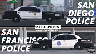 SFPD  SDPD COMBINED 16 FREE Liveries and 11 ELS  ERLC ROBLOX [upl. by Yanahs]