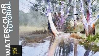 Easy Watercolor Painting RIVER and TREES I LANDSCAPE PAINTING I [upl. by Gibbeon]