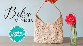 Bolso TEJIDO a CROCHET o ganchillo paso a paso puntos básicos  Lanitas y Colores [upl. by Anilas]