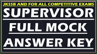 Supervisor Full Mock Answer Key  jkssb supervisor female previous paper [upl. by Othello]