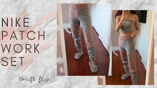 sew with me thrift flip nike patchwork sweatpants and corset top [upl. by Lorry]