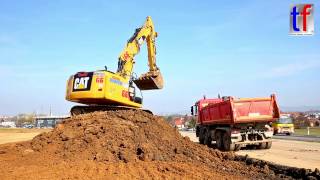 CATERPILLAR 323F L Loads Dump Trucks Ausbau B14 Nellmersbach  Waldrems 16032017 2 [upl. by Amalle]