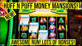 AWESOME BONUSES ON NEW HUFF N PUFF MONEY MANSIONS SLOT [upl. by Agueda]