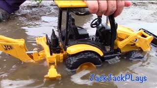 Bruder Construction Trucks  JCB Backhoe Digging in Mud  JackJackPlays [upl. by Lederer]