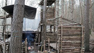 Bushcraft Camp with Watch Tower Off Grid Shelter Build [upl. by Maurita]