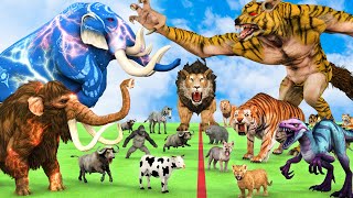 5 Giant Mammoth Elephant Cow Vs 5 Giant Tiger Wolf Vs Dinosaur Attack Tiger Cub Saved Woolly Mammoth [upl. by Nortal]