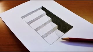 Very Easy How To Draw 3D Hole amp Stairs  Anamorphic Illusion  3D Trick Art on paper [upl. by Crescint]