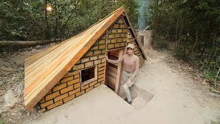 Building Survival Underground Brick Bushcraft Shelter  Clay Fireplace Start To Finish [upl. by Feodor908]