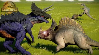 BATTLE ROYALE DE DINOSAURIOS HIBRIDOS SECRETOS Y MONSTRUOS Spinoceratops Jurassic World Evolution 2 [upl. by Aileno819]