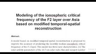 Modeling of the ionospheric critical frequency of the F2 layer over Asia based on modified temporal [upl. by Easlehc702]