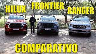 Comparativo Toyota Hilux x Nissan Frontier x Ford Ranger  Qual picape média é melhor Parte 22 [upl. by Aitra]