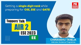 UPSC ESE 2023  EE  AIR2  Chiranshu Taneja  Toppers Talk With Sajal Jain Sir  MADE EASY [upl. by Kopans]