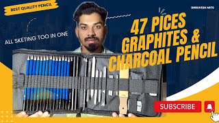 Unboxing  Review  Corslet 47 pieces pencil kit PROFESSIONAL GRAPHITE amp CHARCOAL sketch kit [upl. by Ursulette]