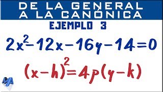 Parábola  Pasar de la ecuación general a la ecuación canónica  Ejemplo 3 [upl. by Maureene]