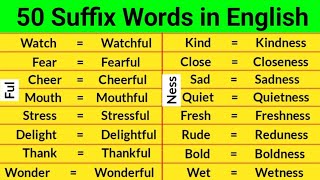 50 Suffix Words  Suffix Words in English  Suffix and Prefix [upl. by Arataj986]