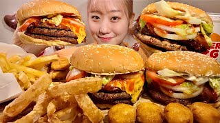 ASMR Burger King Hamburger Onion Ring French Fries【Mukbang Eating Sounds】【English subtitles】 [upl. by Tnarud]