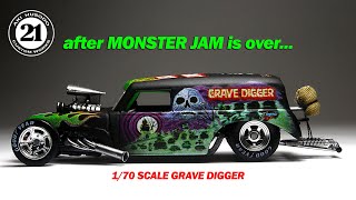 GRAVE DIGGER GOING TO DRAG WEEK 170 SCALE SPIN MASTER CUSTOM [upl. by Aleafar]