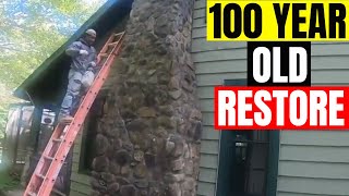 Real fieldstone chimney restore rebuild How to fix DIY for beginners [upl. by Anawd59]