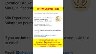 Wow Momo Recruitment 2025  Jobs for Freshers 2025  Job in Kolkata  Job Vacancy 2025 [upl. by Timmi556]